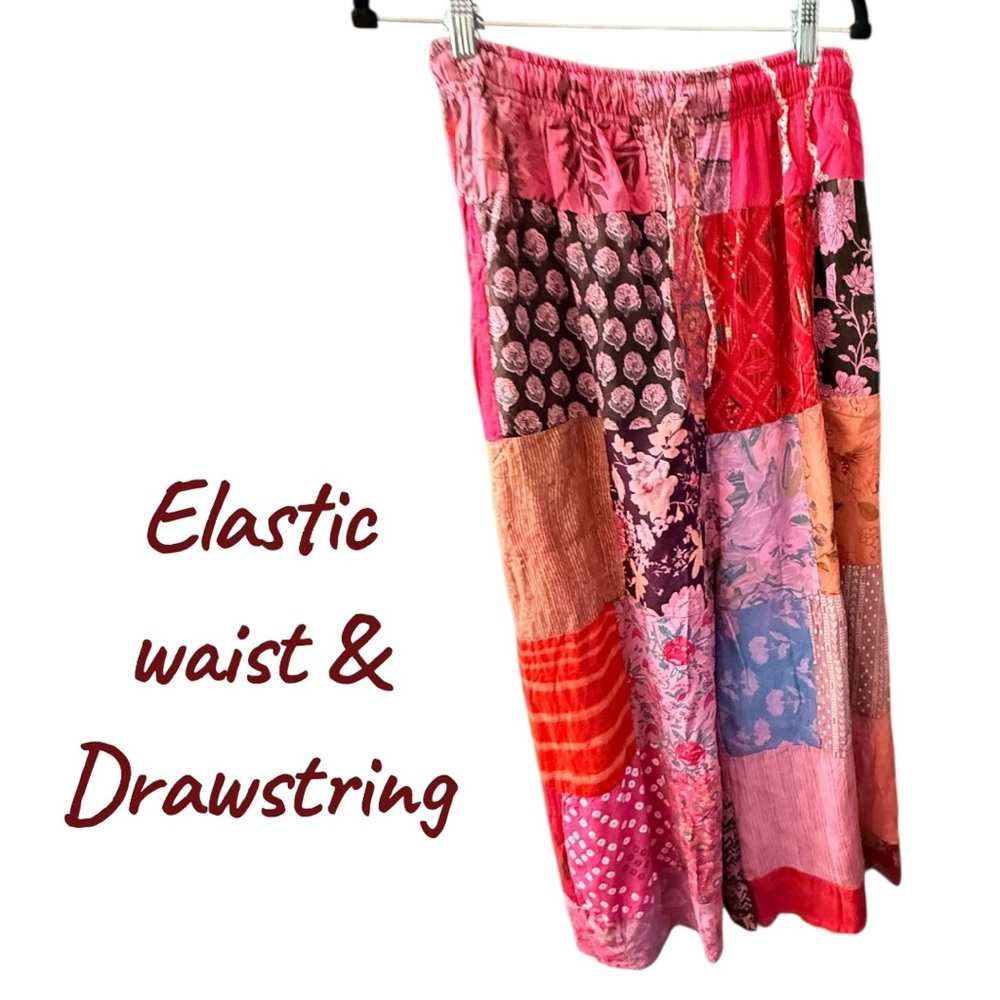 Boho Flowy Wide Leg Patch Pants - image 3